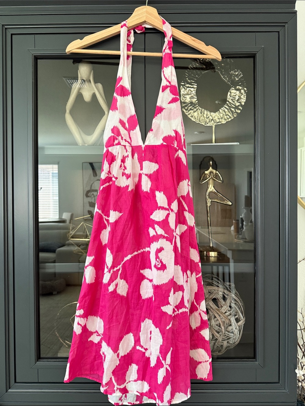 Echo Pink and White Floral Halter Beach Coverup Dress